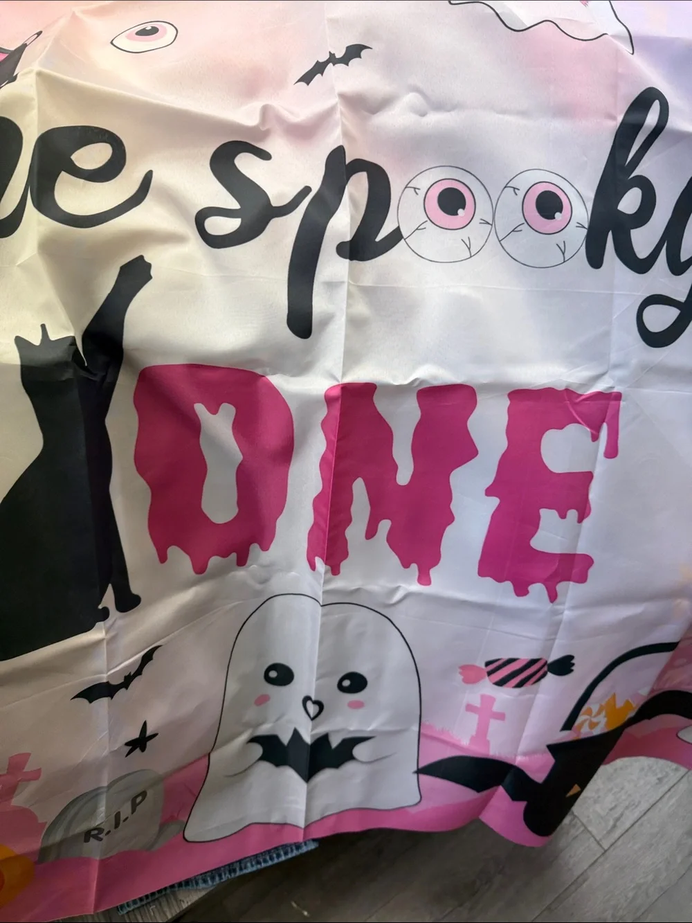 Kids One Year Birthday Halloween Ghost & Cat Print Backdrop and Balloon Kit new